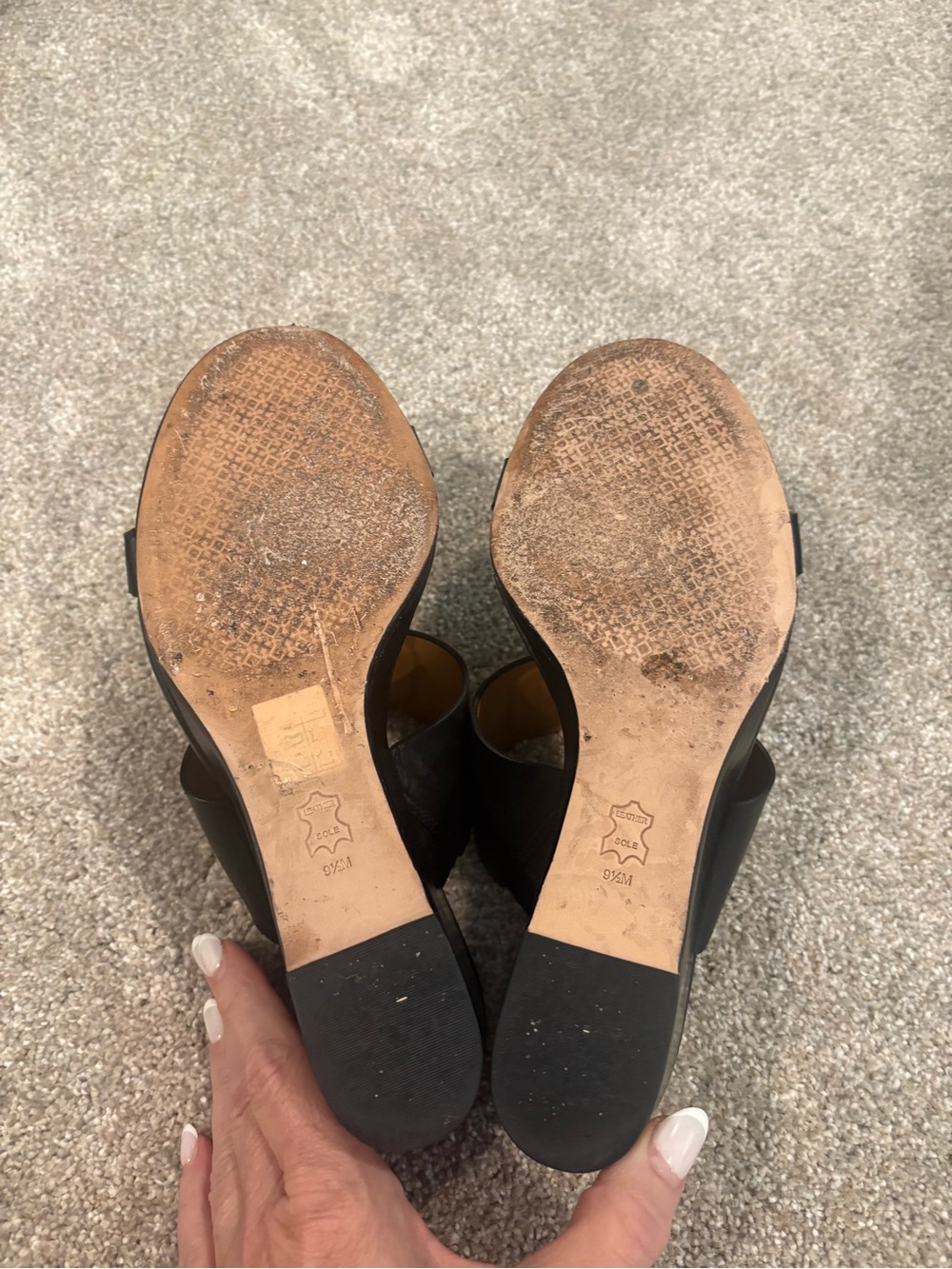 Tory Burch Black Leather Slide Sandals with Gold Logo Medallions - Picture 4 of 5